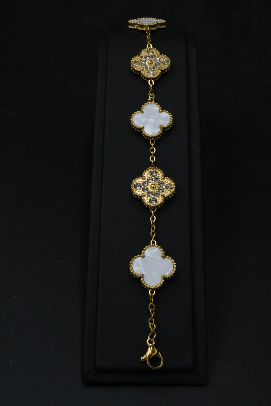 Pulsera Trébol 15 mm con Zirconias 3 en 1 Dorado - Blanco