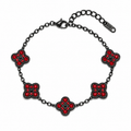 Pulsera Trébol Negro - Zirconias Rojo.