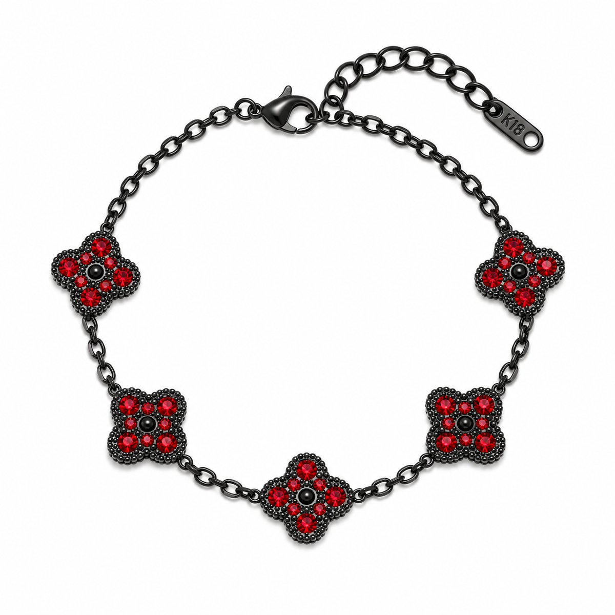 Pulsera Trébol Negro - Zirconias Rojo.
