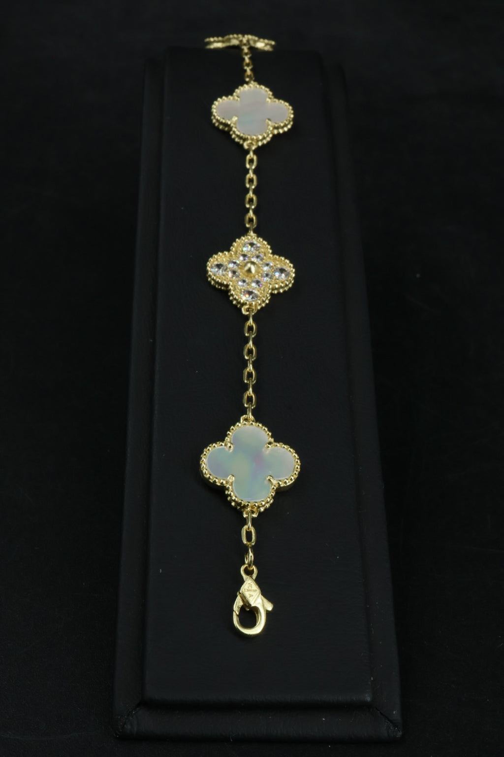Pulsera VCA Plata .925 1:1 Vintage Alhambra, 5 Nácar- Diamonds / Gold