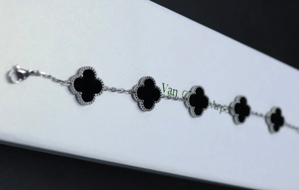 Pulsera Full Set trébol 15 mm básica. Plateada - Negro