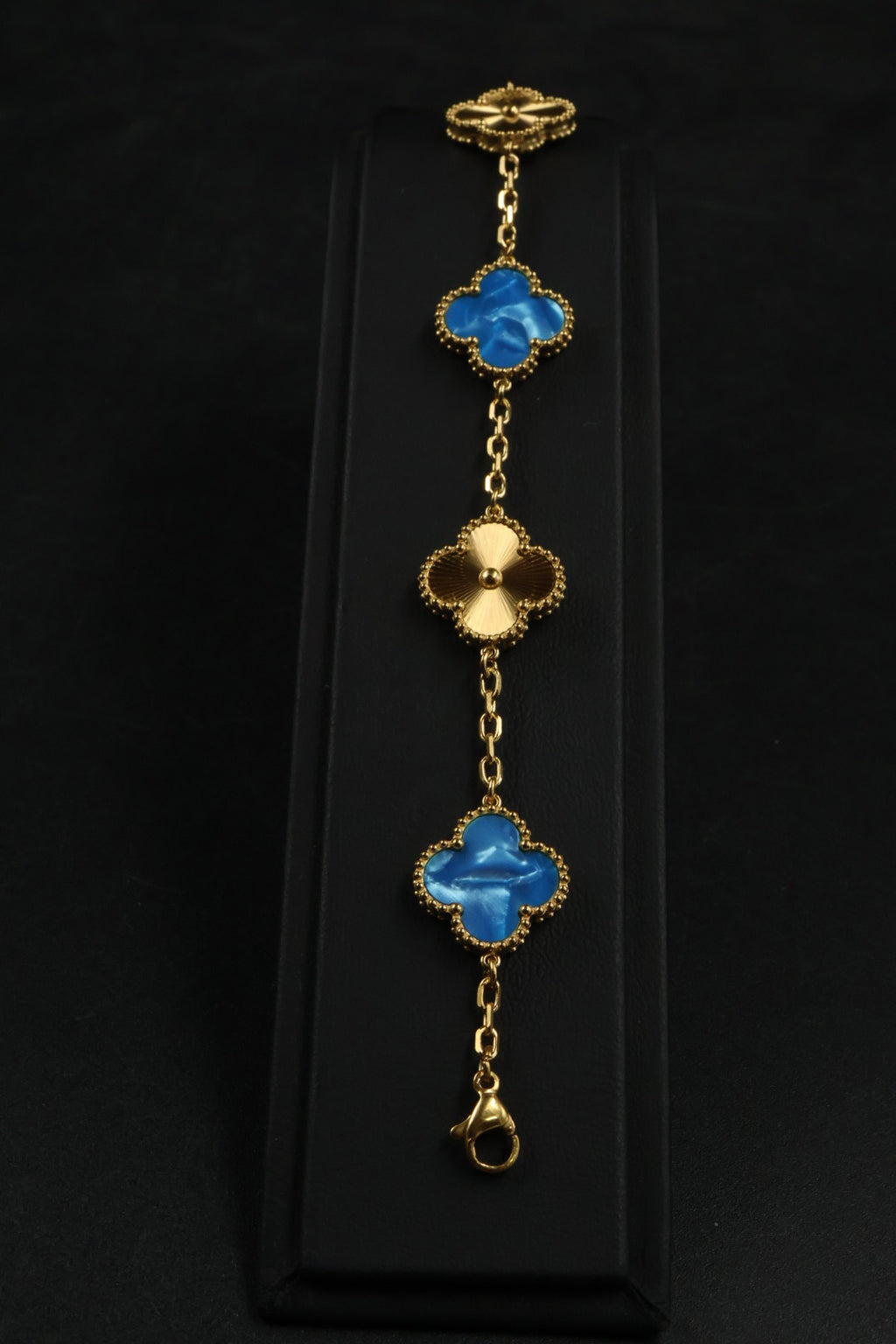 Pulsera Trébol Azul Rey Mármol- Láser Dorado.