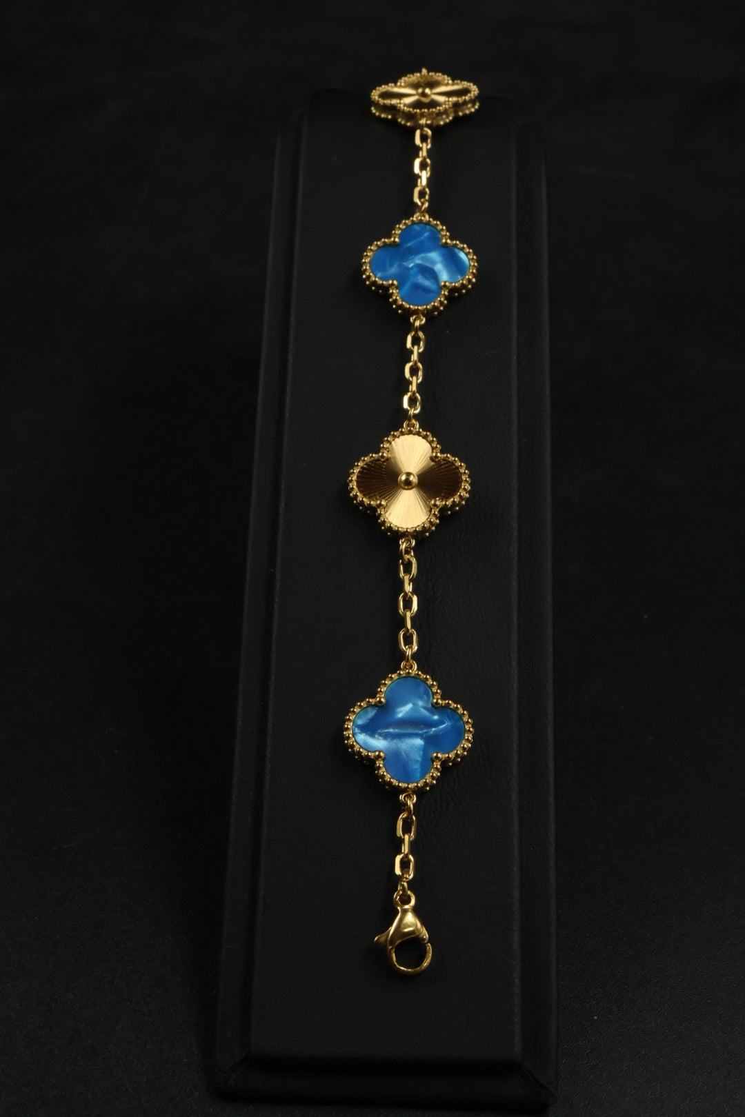 Pulsera Trébol Azul Rey Mármol- Láser Dorado.