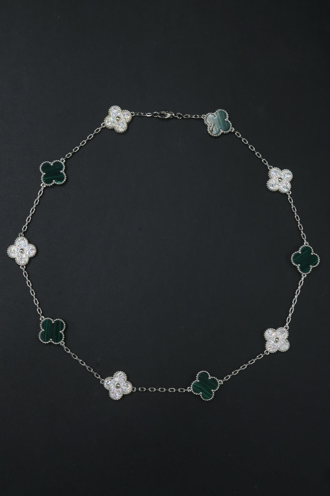 Collar VCA Alhambra 10 Motivos - Silver Malaquita Diamonds.