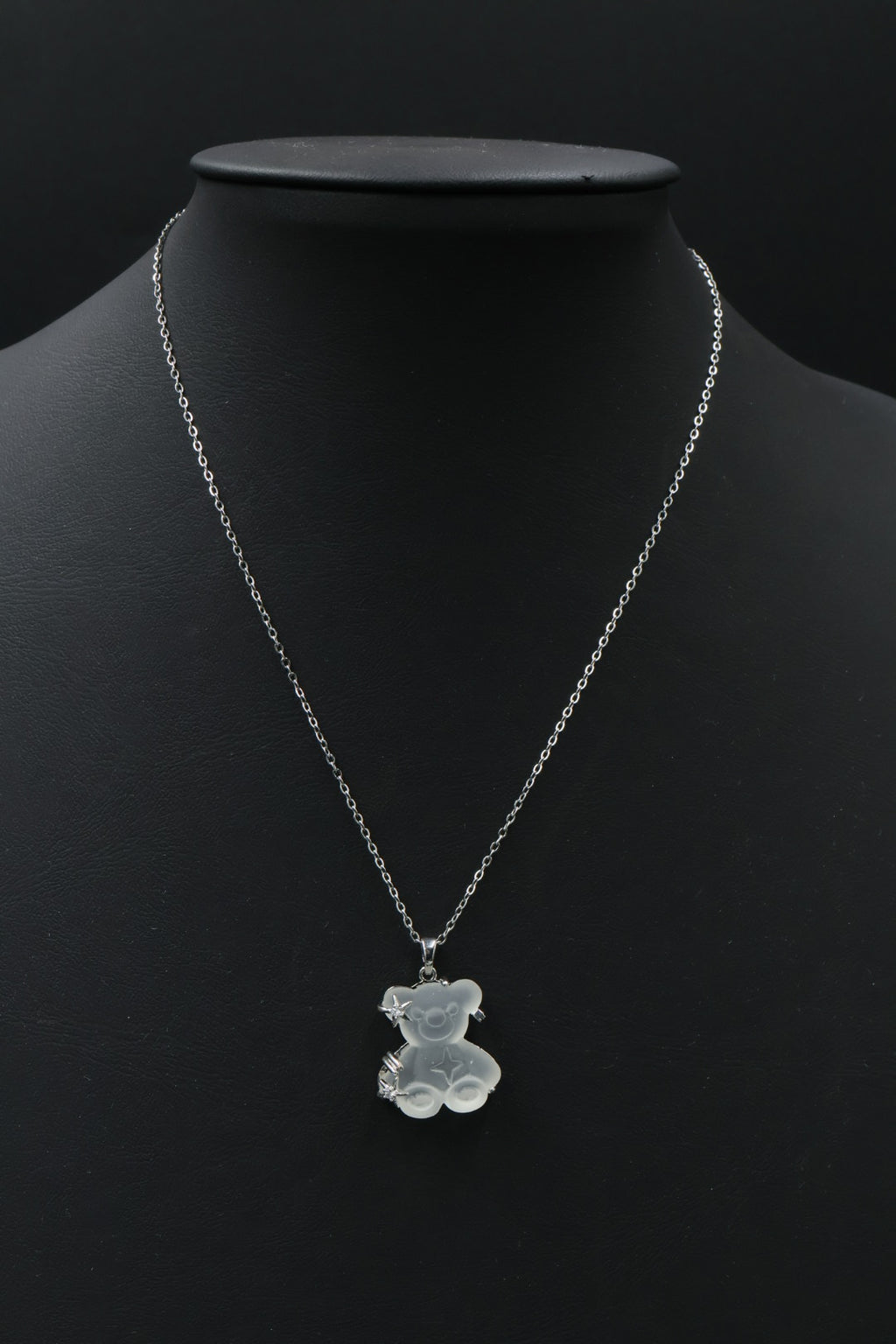 Collar con dije de Oso de Cristal Transparente - Silver.