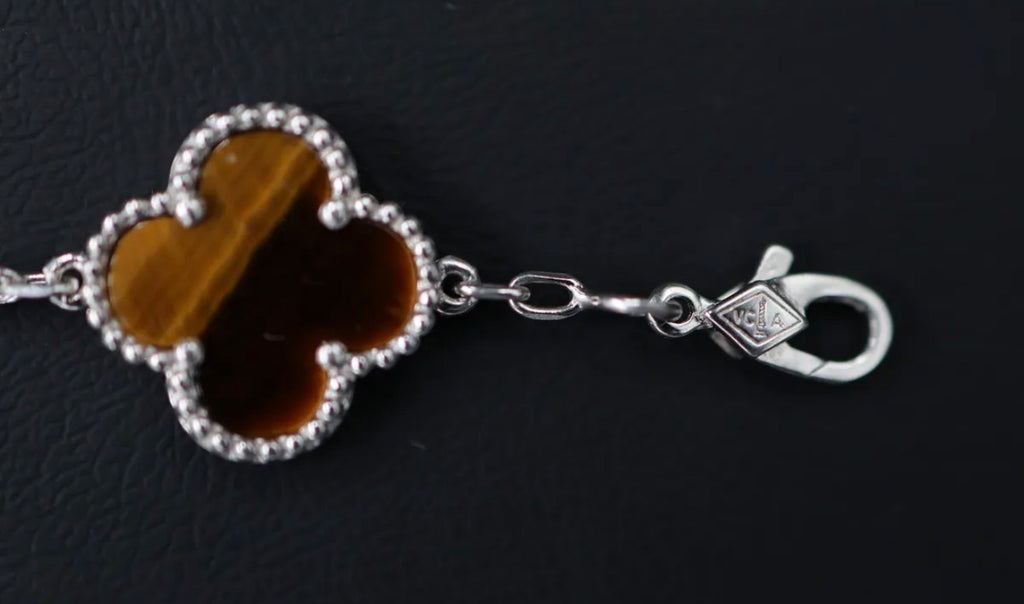 Pulsera VCA Plata .925 1:1 Vintage Alhambra, 5 Motivos Ojo de Tigre - Diamonds.
