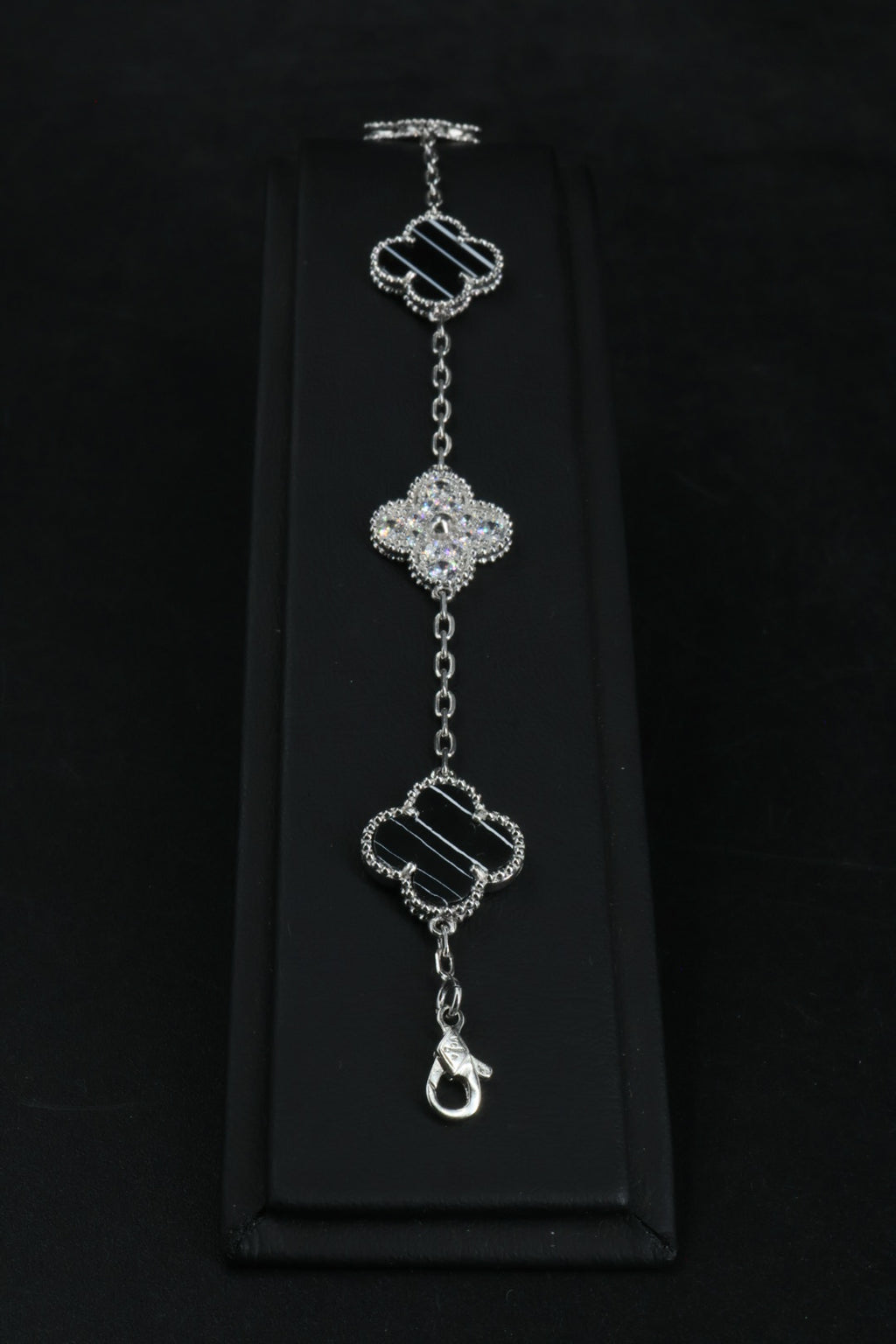 Pulsera VCA Plata .925 1:1 Vintage Alhambra, 5 Motivos Negro Obsidiana - Diamonds.