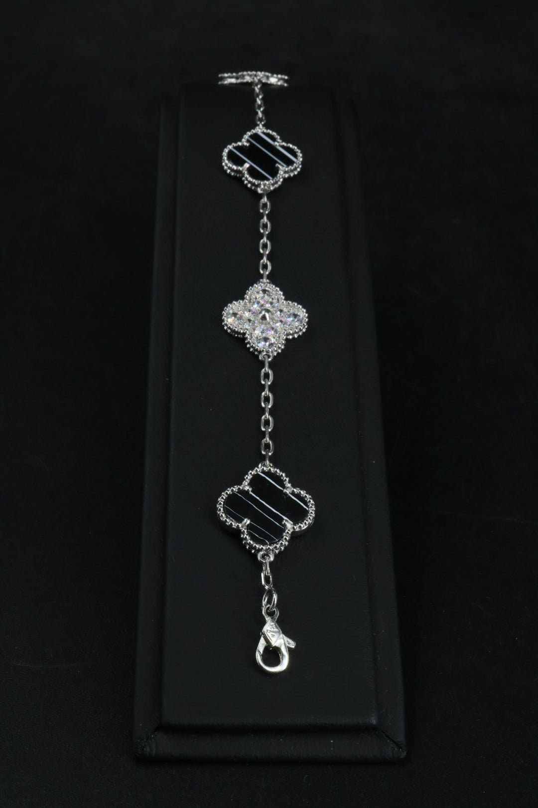 Pulsera VCA Plata .925 1:1 Vintage Alhambra, 5 Motivos Negro Obsidiana - Diamonds.