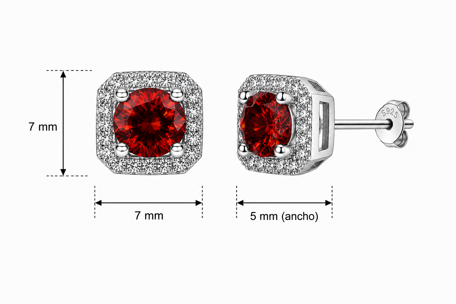 Aretes en Plata 925 Perfect Box - Moissanita Red 0.5 ct.