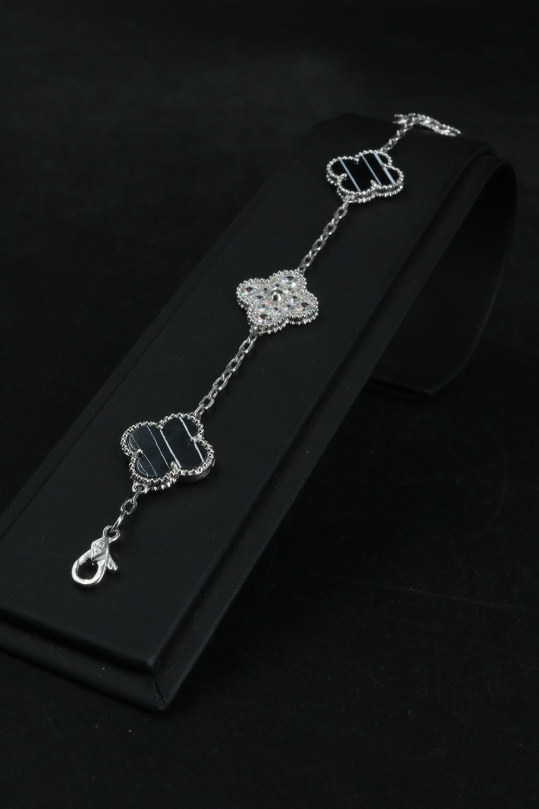 Pulsera VCA Plata .925 1:1 Vintage Alhambra, 5 Motivos Negro Obsidiana - Diamonds.