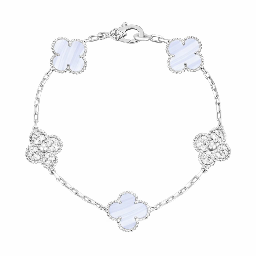 Pulsera VCA Plata .925 1:1 Vintage Alhambra, 5 Motivos Azul Nácar - Diamonds.
