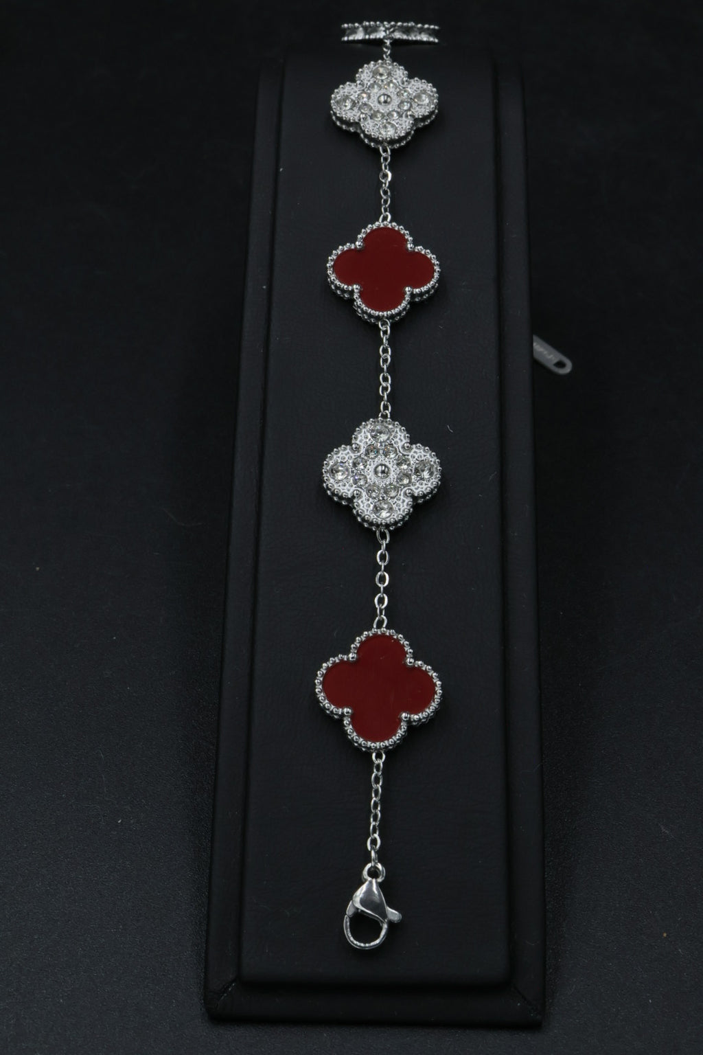 Pulsera Trébol con Zirconias 3 en 1 Plateado - Rojo