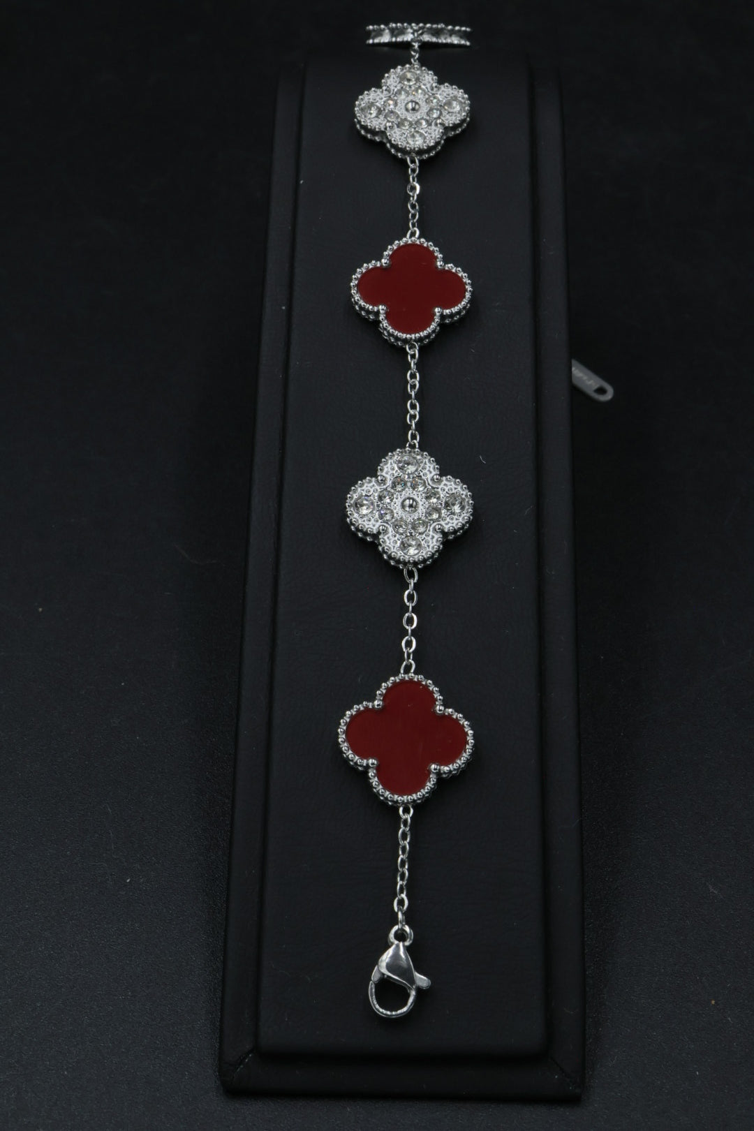 Pulsera Trébol con Zirconias 3 en 1 Plateado - Rojo
