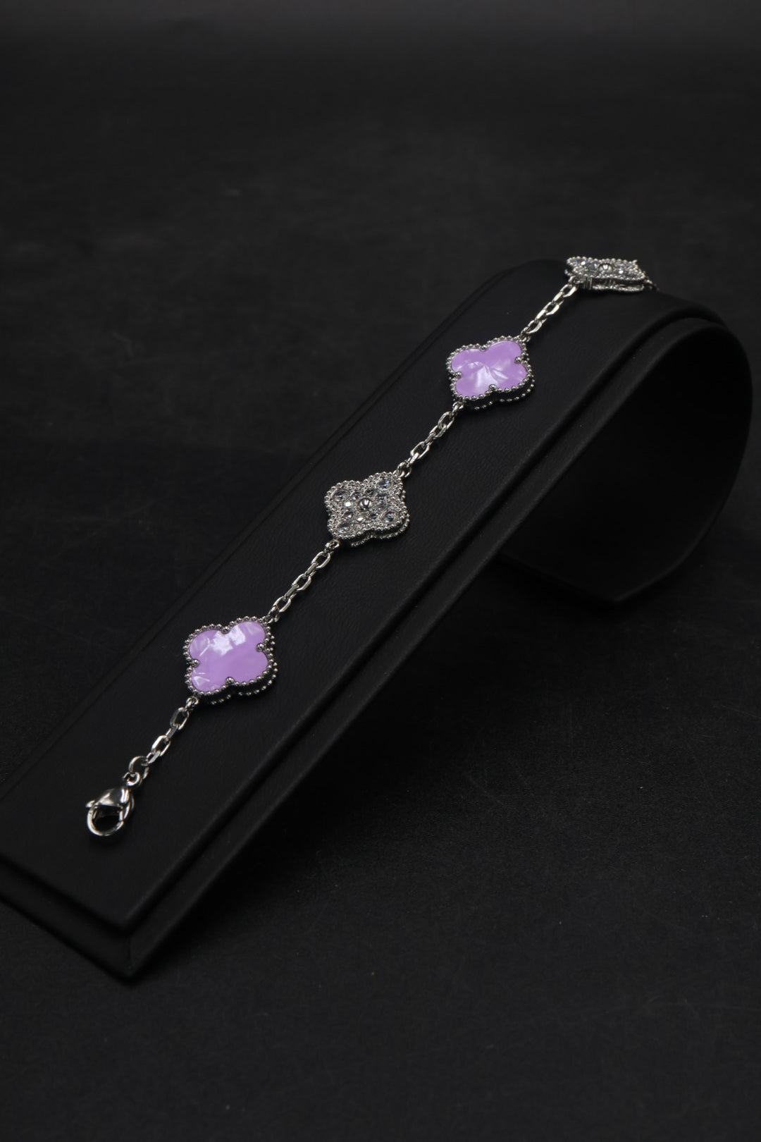 Pulsera Trébol 15 mm Mármol Lila con Zirconias
