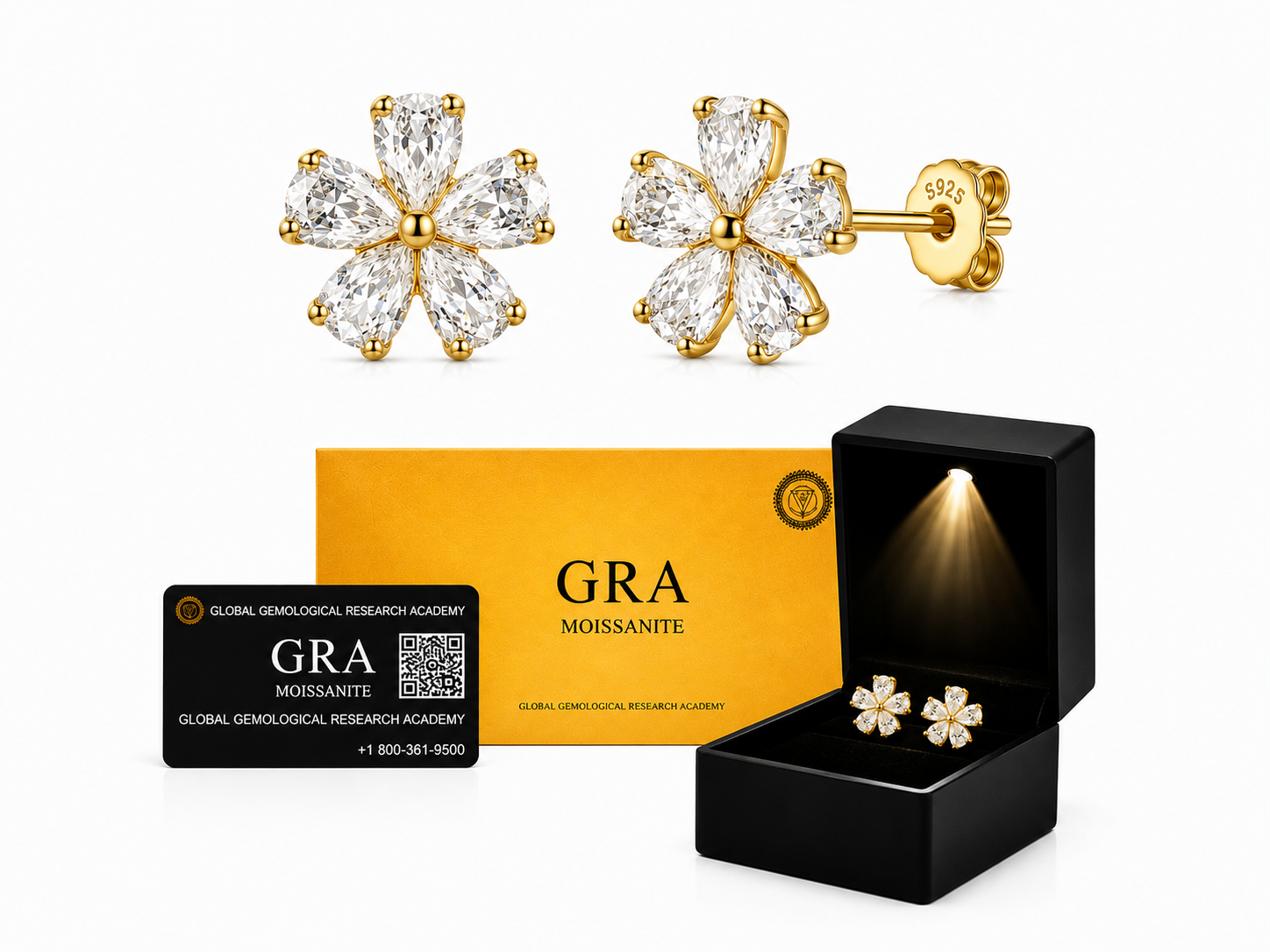 Aretes en Plata 925 Flor Gold - Moissanita.