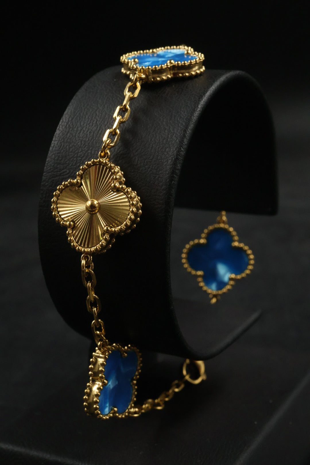 Pulsera Trébol Azul Rey Mármol- Láser Dorado.