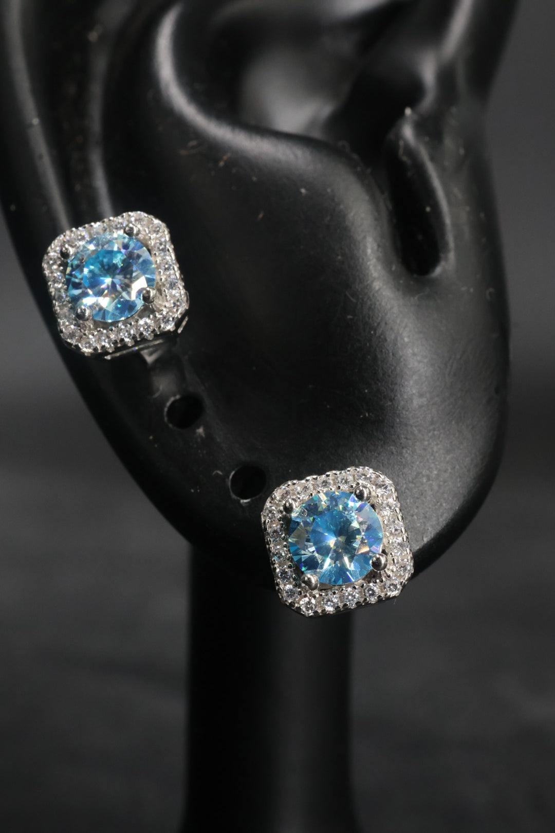 Aretes en Plata 925 Perfect Box - Moissanita Blue 0.5 ct.