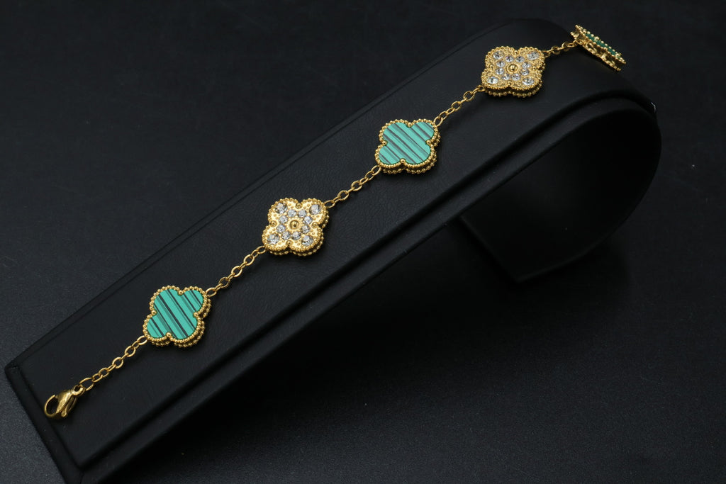 Pulsera Trébol 15 mm con Zirconias 3 en 1 Dorado - Verde