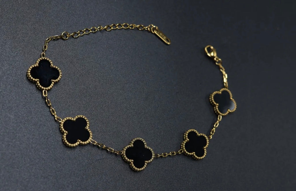 Pulsera Full Set trébol 15 mm básica. Dorado - Negro