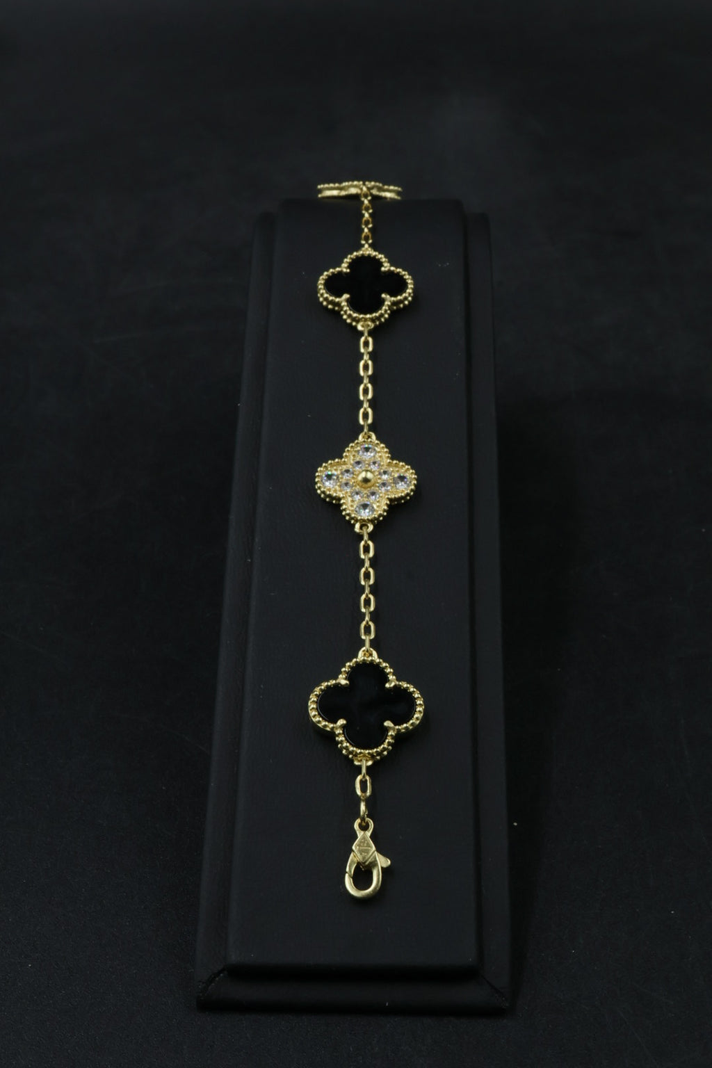 Pulsera VCA Plata .925 1:1 Vintage Alhambra, 5 Onyx - Diamonds / Gold