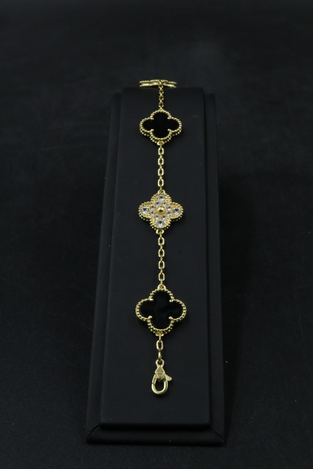 Pulsera VCA Plata .925 1:1 Vintage Alhambra, 5 Onyx - Diamonds / Gold