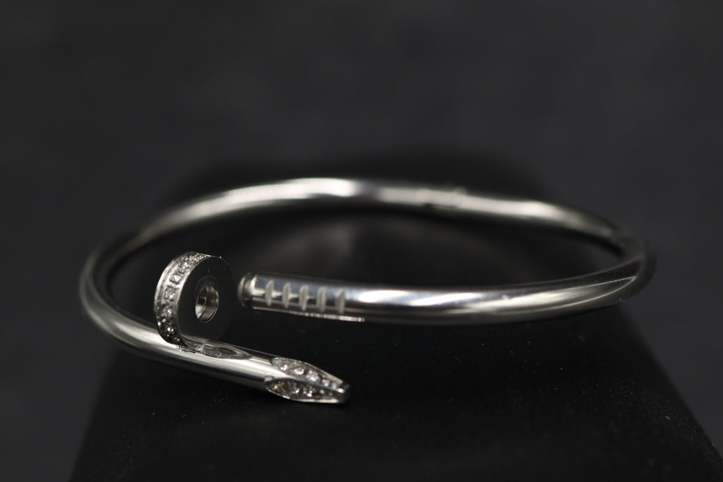 Pulsera Brazalete Clavo Drill - Plateado Zirconias.