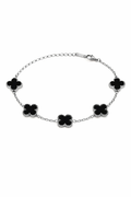 Pulsera Trébol 13 mm Liso Plateado - Negro.