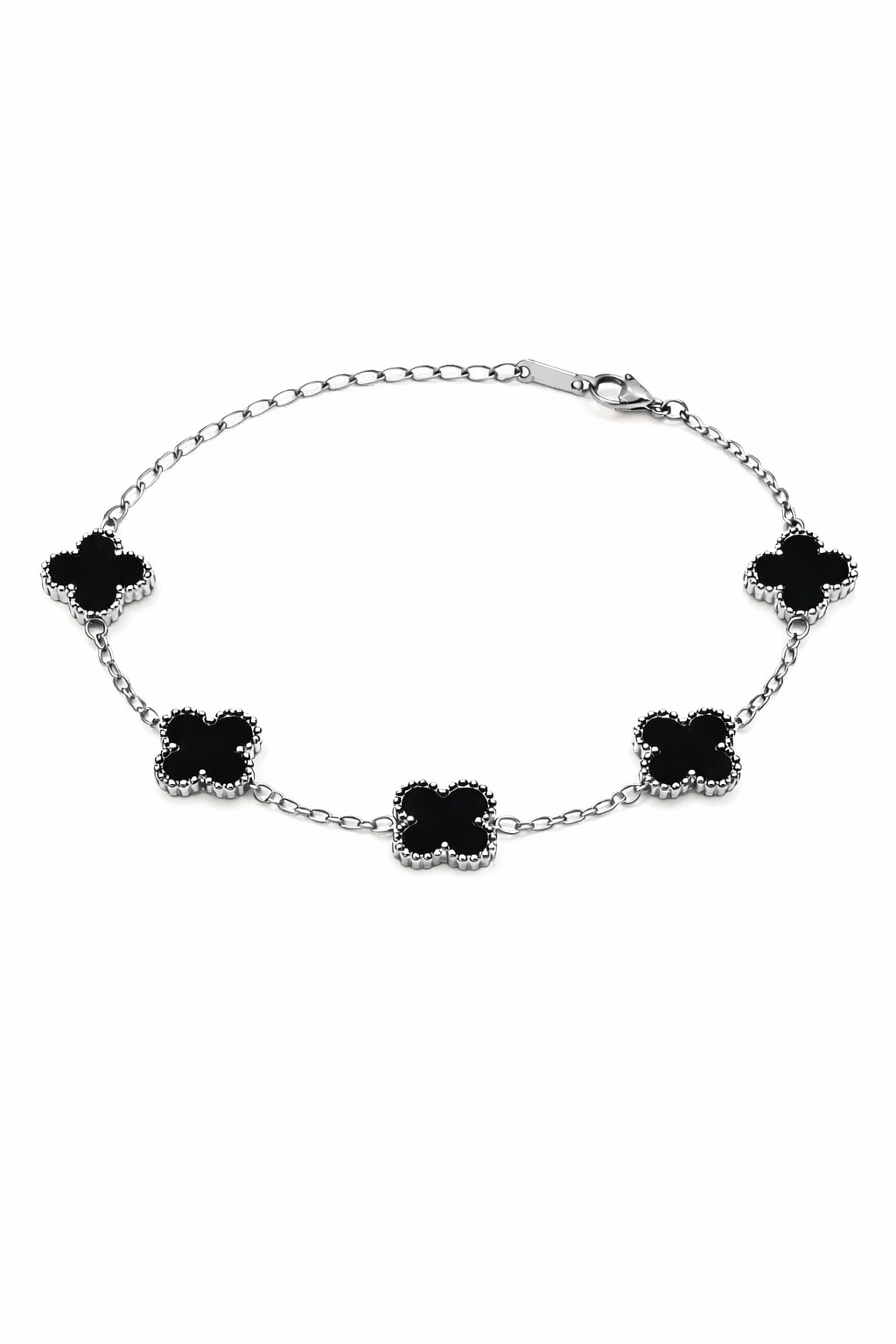 Pulsera Trébol 13 mm Liso Plateado - Negro.