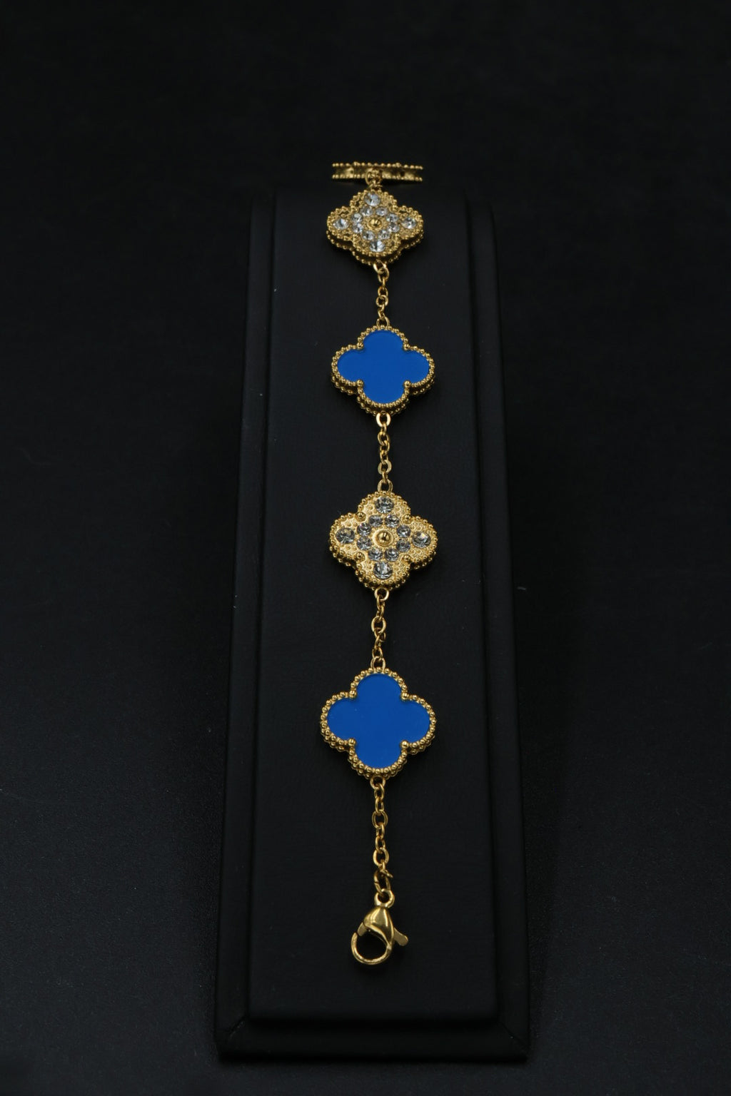 Pulsera Trébol 15 mm con Zirconias 3 en 1 Dorado - Azul