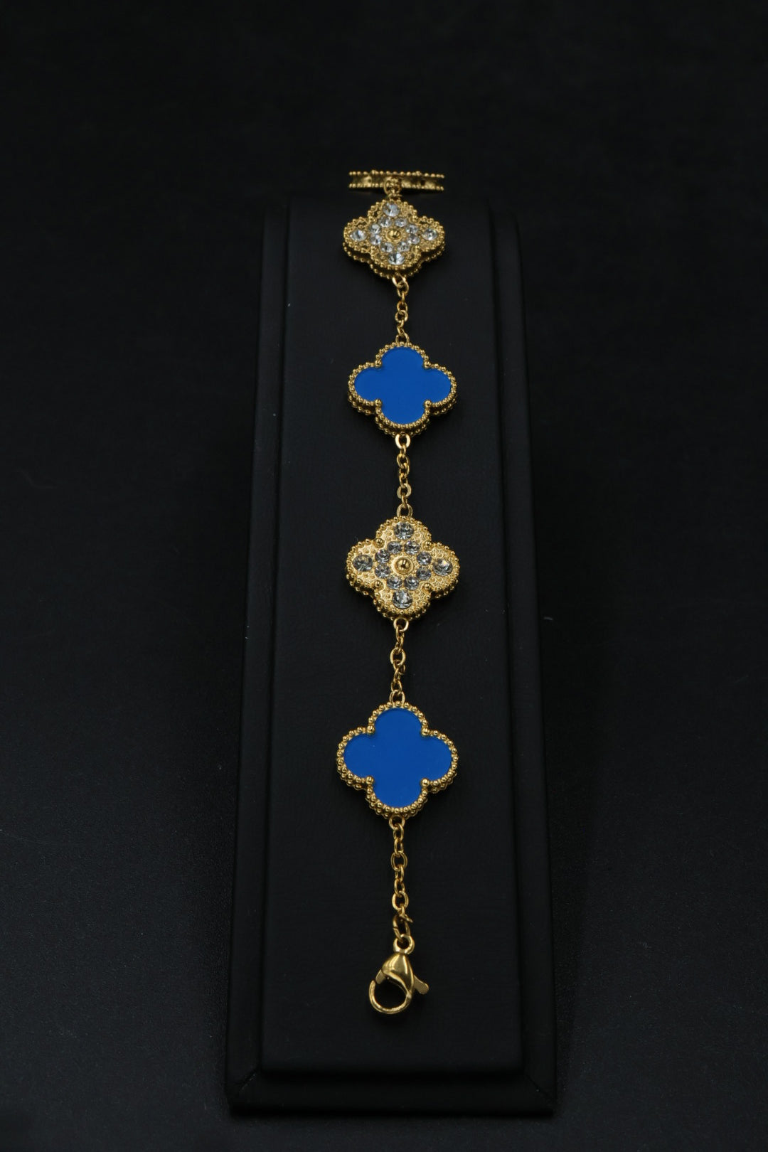Pulsera Trébol 15 mm con Zirconias 3 en 1 Dorado - Azul