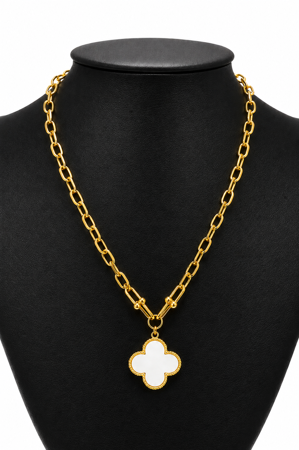 Collar Grande 1 trébol - Dorado / Blanco.