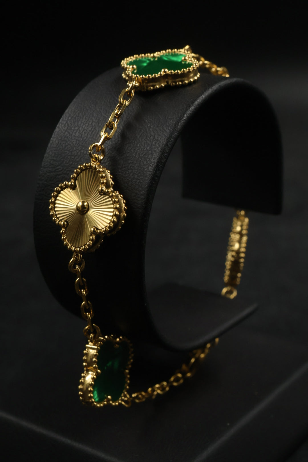 Pulsera Trébol Verde Mármol- Láser Dorado.