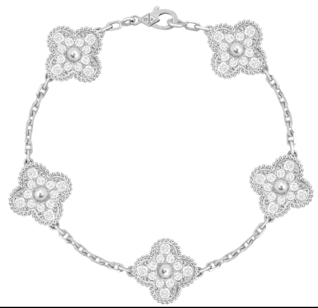 Pulsera VCA Plata .925 1:1 Vintage Alhambra, 5 Motivos Diamonds