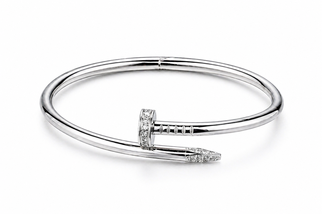 Pulsera Brazalete Clavo Drill - Plateado Zirconias.