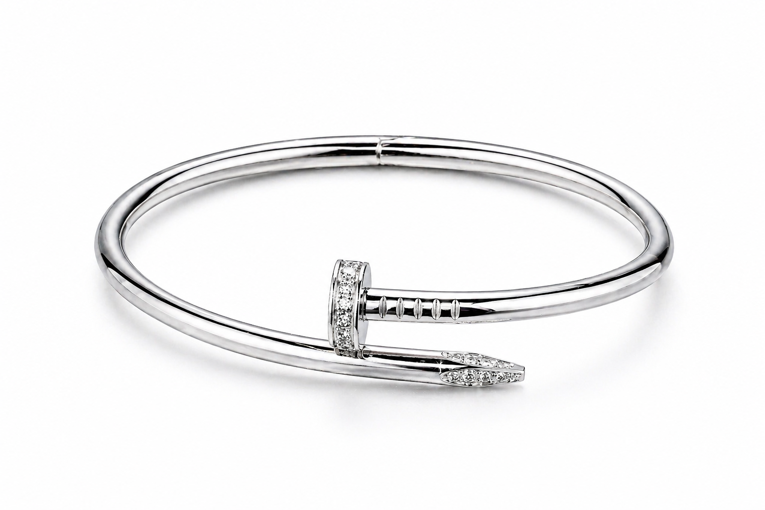 Pulsera Brazalete Clavo Drill - Plateado Zirconias.