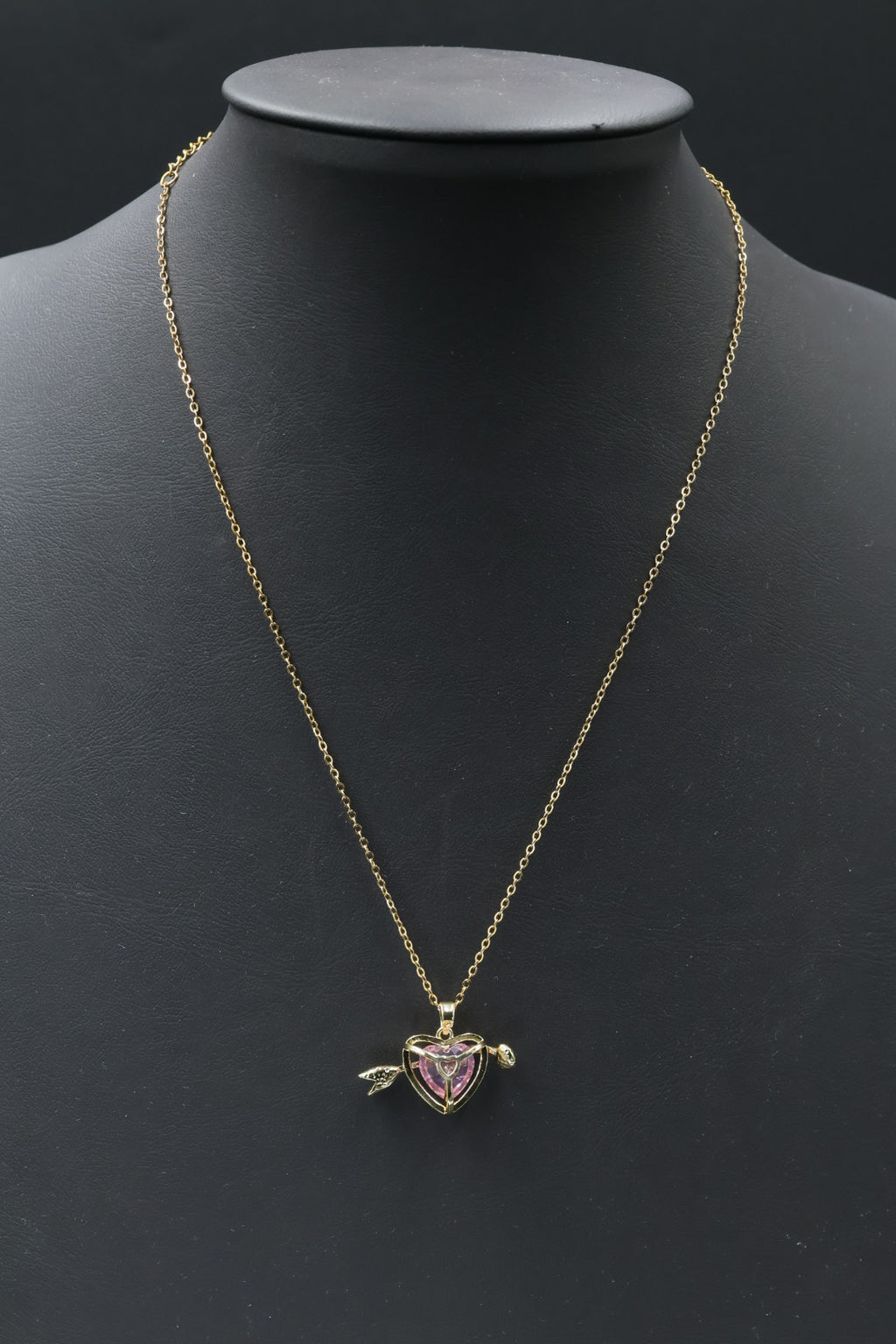 Collar con dije de Corazón Zirconia Rosa - Gold.