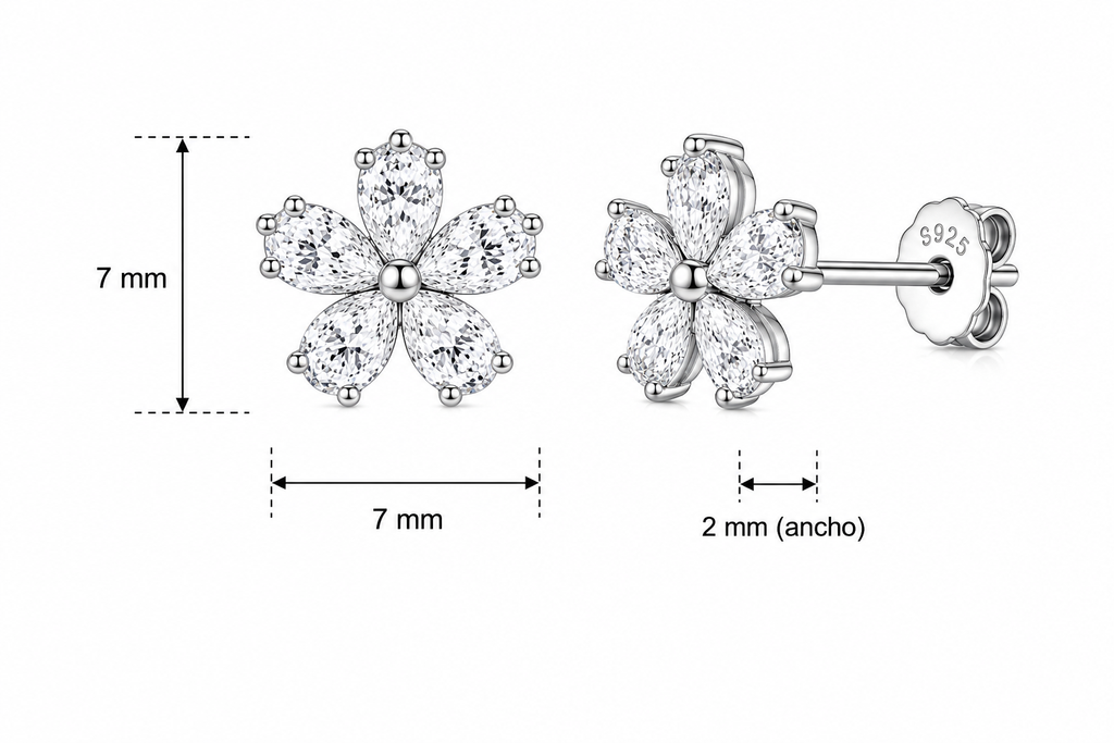 Aretes en Plata 925 Flor Silver - Moissanita.