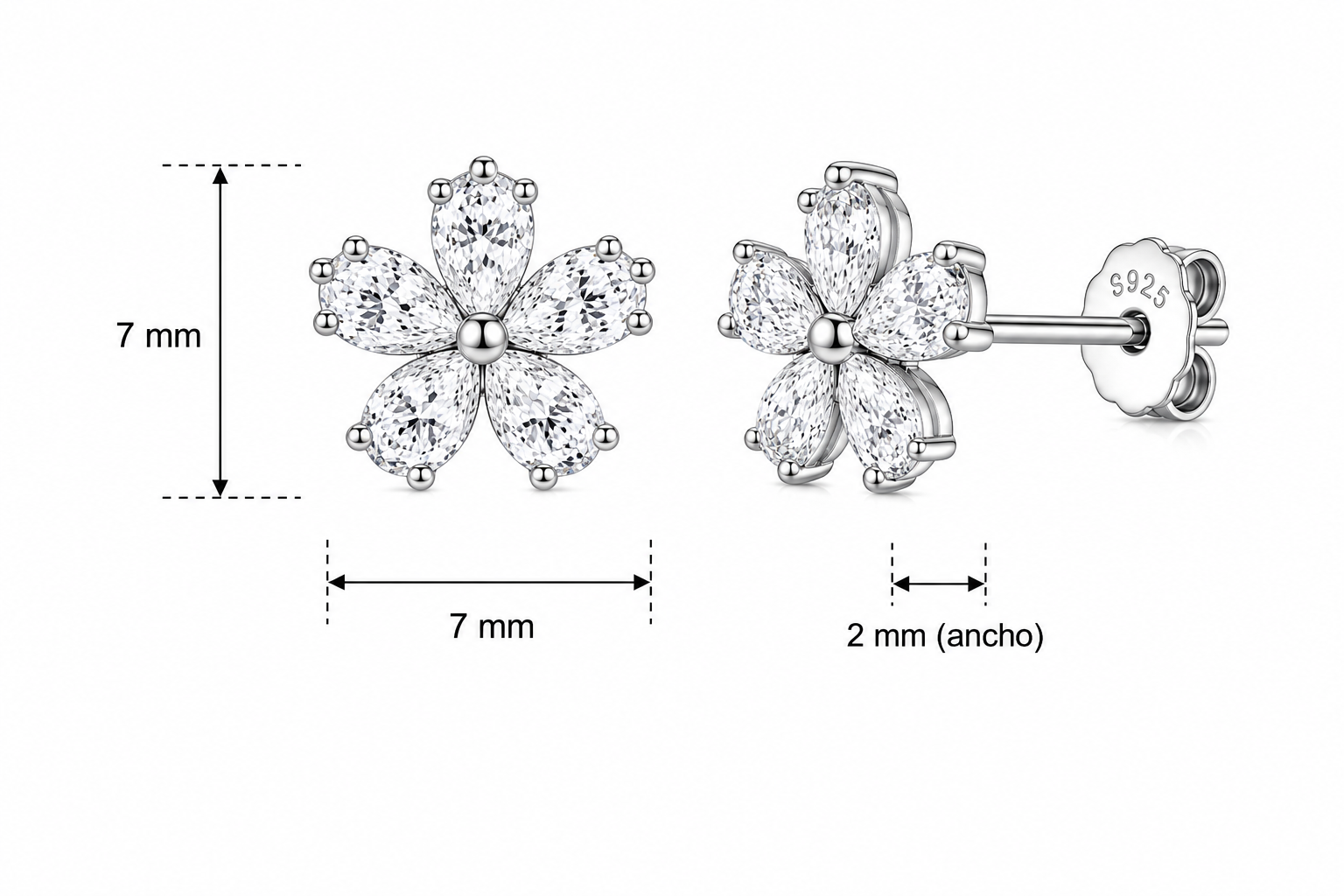 Aretes en Plata 925 Flor Silver - Moissanita.