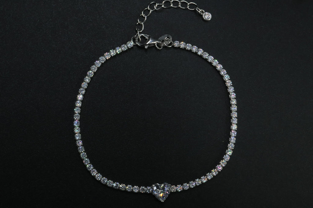 Pulsera Tenis Corazón Plata