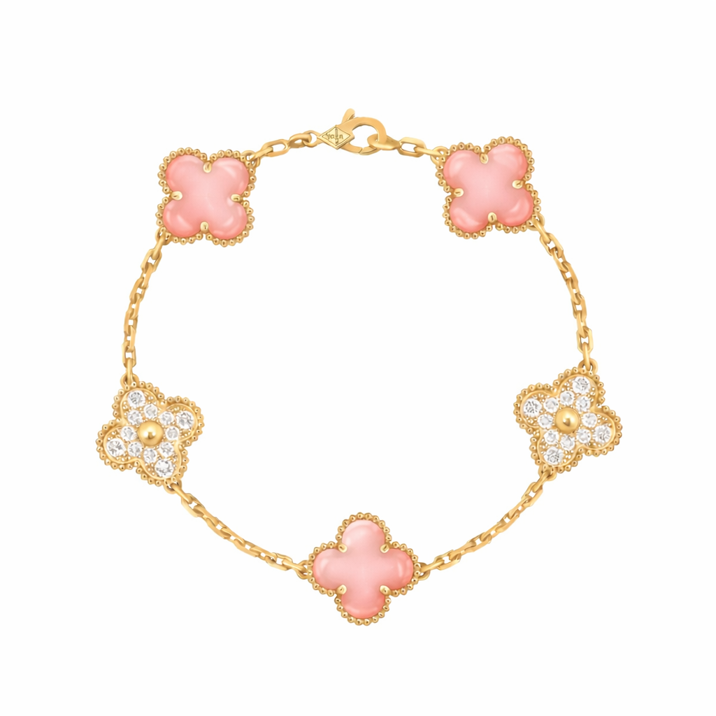 Pulsera VCA Plata .925 1:1 Vintage Alhambra, 5 Coral - Diamonds / Gold