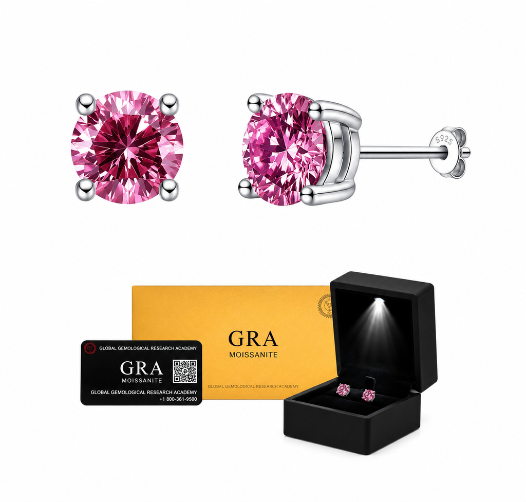 Aretes Plata .925 - Moissanita Pink 0.5 ct.