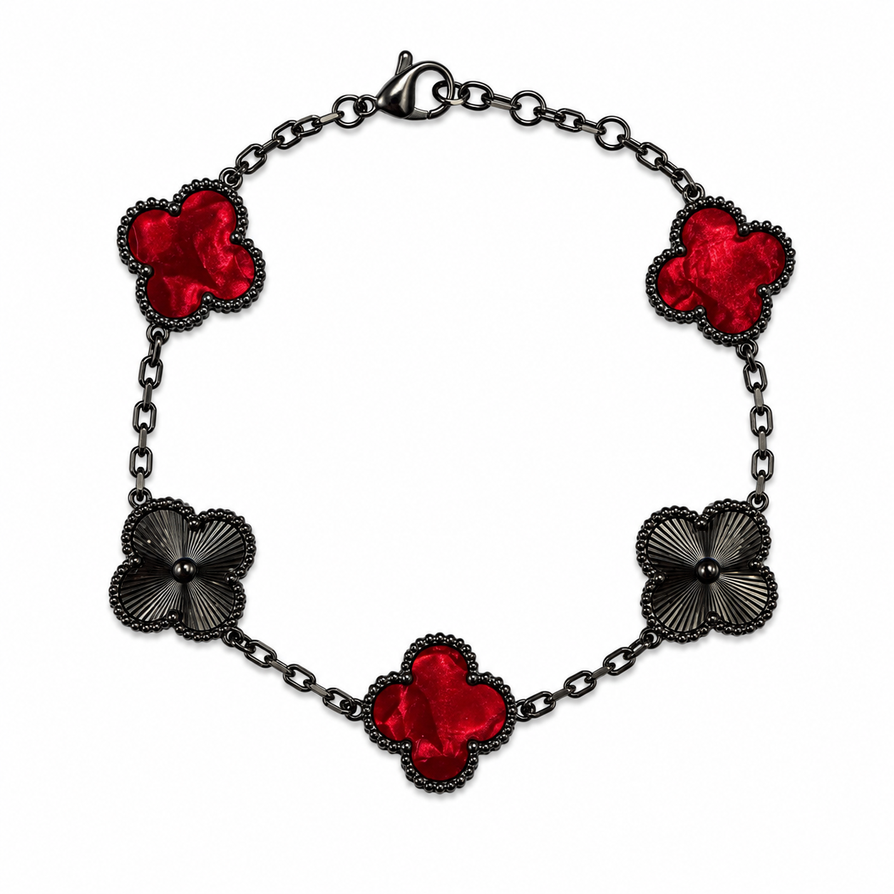 Pulsera Trébol Rojo Mármol- Láser Negro.