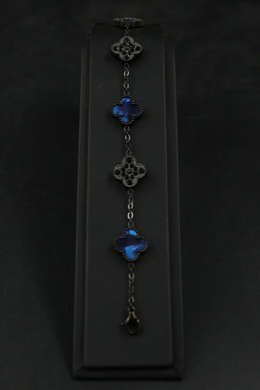 Pulsera Trébol Azul Marino Mármol- Zirconias Negras.