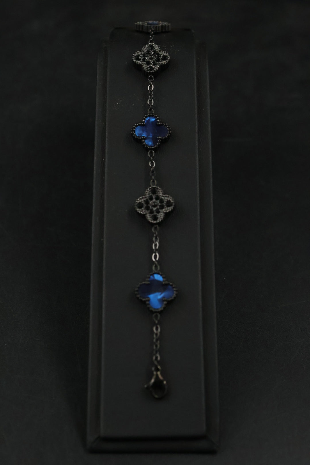 Pulsera Trébol Azul Marino Mármol- Zirconias Negras.