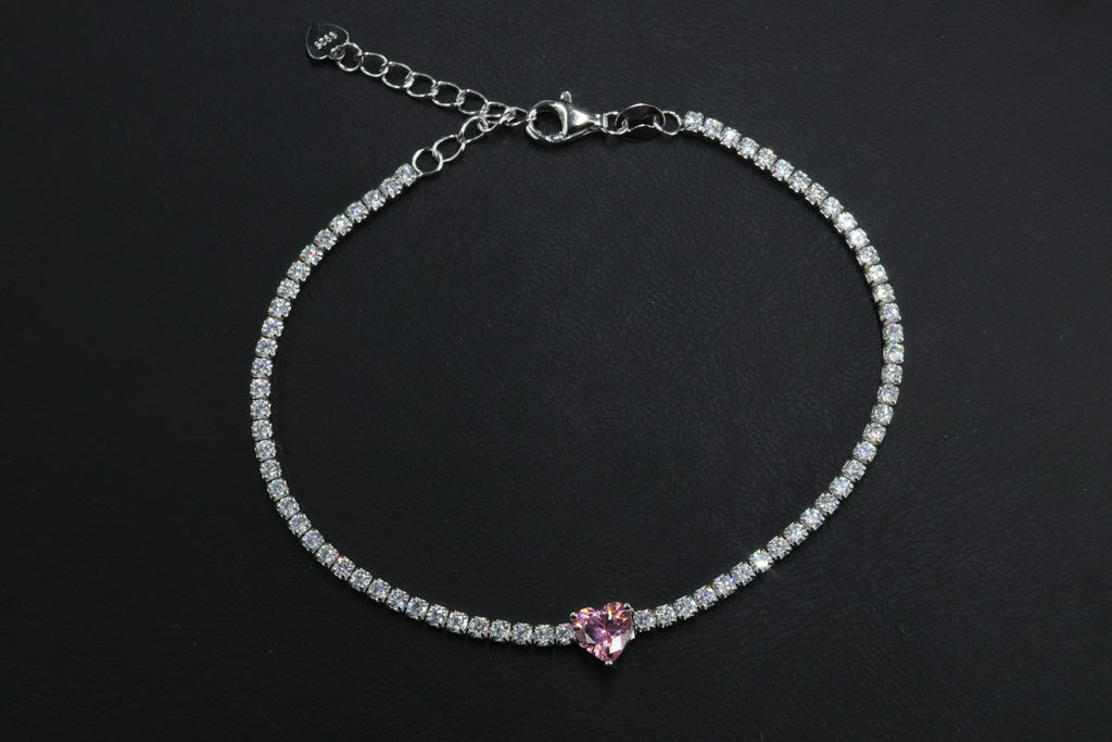 Pulsera Tenis Corazón Rosa
