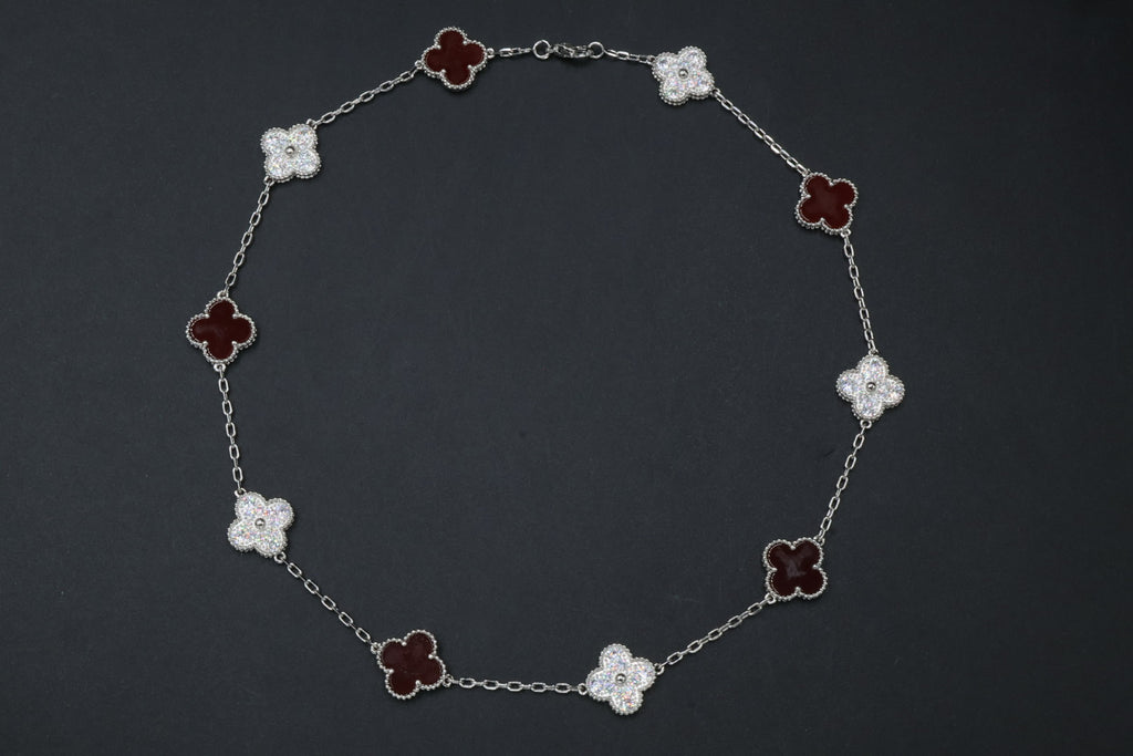 Collar VCA Alhambra 10 Motivos - Silver Cornalina Diamonds.