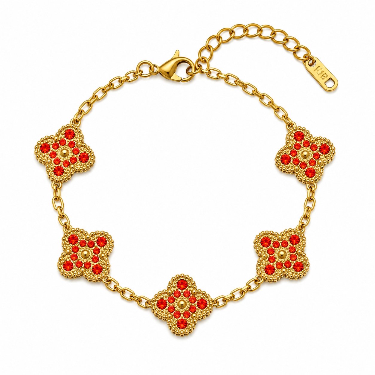 Pulsera Trébol Dorado - Zirconias Naranja.