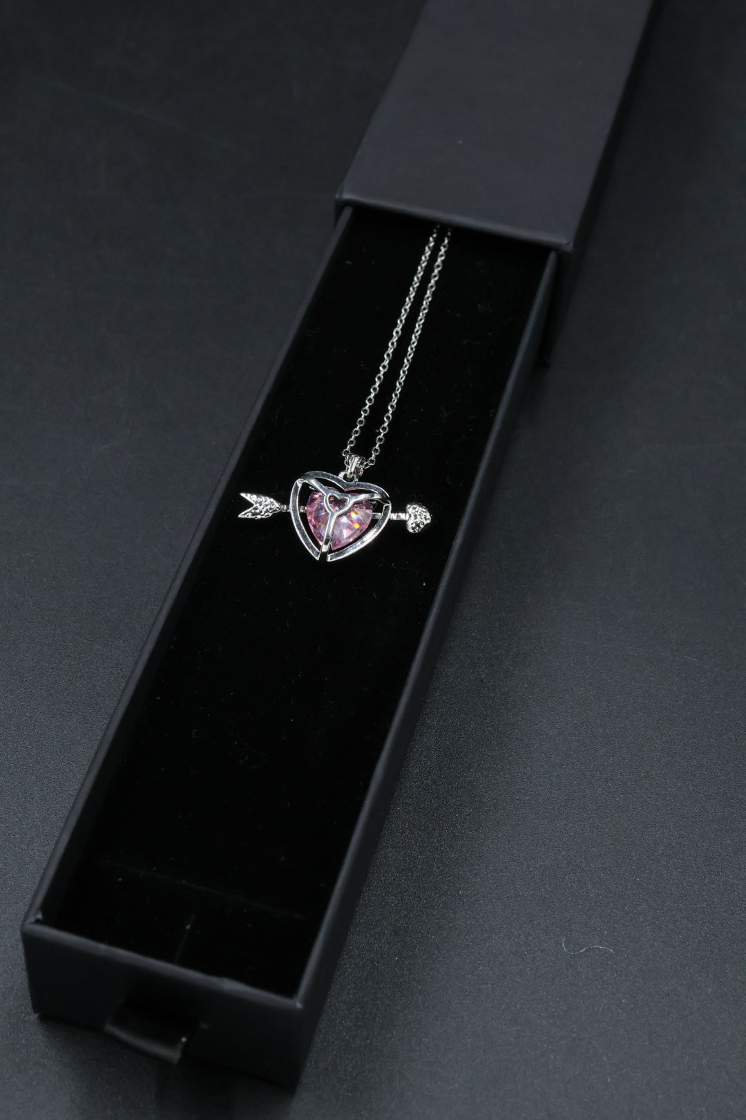Collar con dije de Corazón Zirconia Rosa - Silver.