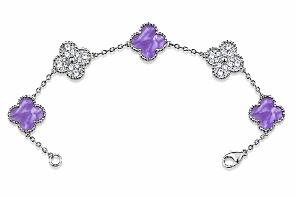 Pulsera Trébol 15 mm Mármol Lila con Zirconias