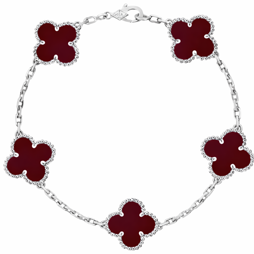 Pulsera VCA Plata .925 1:1 Vintage Alhambra, 5 Motivos Cornalina